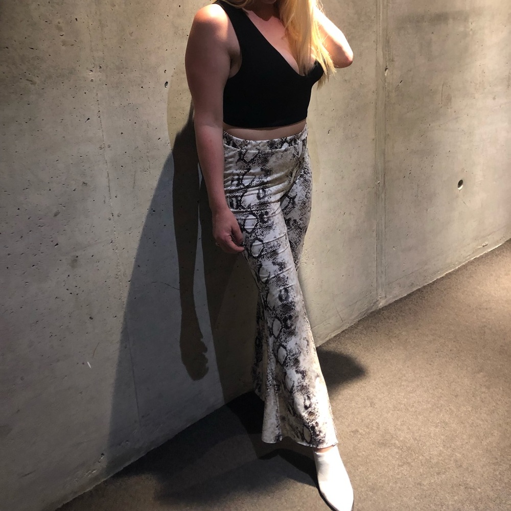 High waisted snake print bell bottom pants